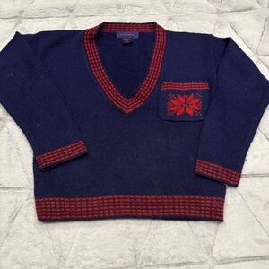 Vintage Preppy 90s L Simsbury Long Sleeve V Neck Sweater Acrylic Cropped